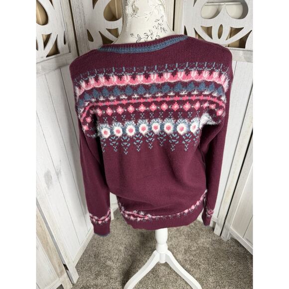 Sundance Womens Small Purple Pink Colorful Fair Isle Pullover Sweater Button - Picture 2 of 7